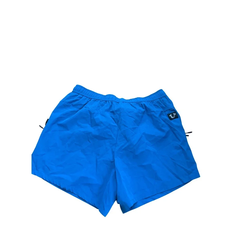 True Religion TR Sport Men's Blue‎ Athletic Shorts L Zipper Pockets Reflective